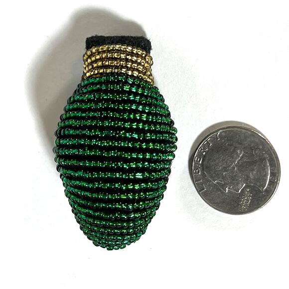 Vintage Hallmark Green Pin Christmas Beaded Fabric Light Bulb Holiday Stuffed - Picture 3 of 5